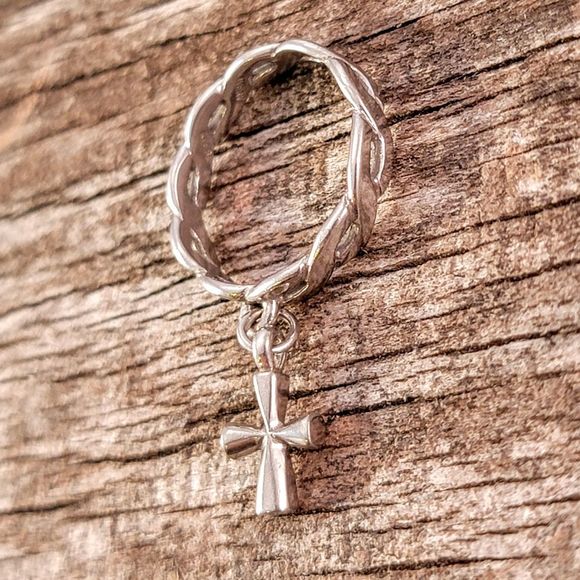 Retired James Avery Sterling Saint Teresa Dangle Ring - Picture 2 of 6